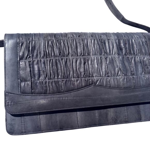Unbranded Handbags - Vintage Genuine Eel Skin Ruched Envelope Clutch Handbag Gray Convertible Strap